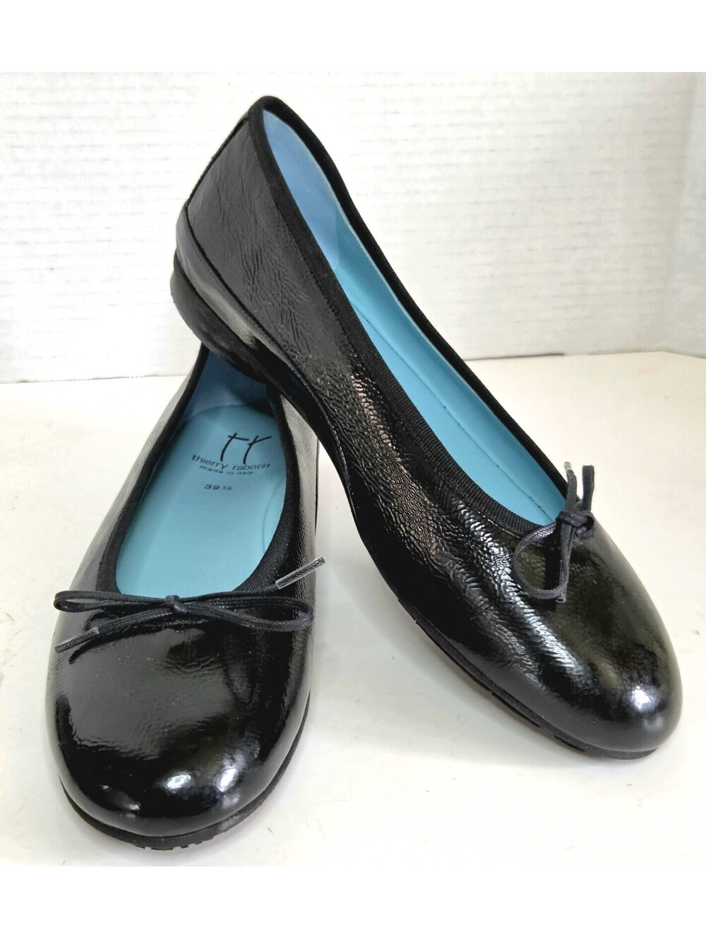 Thierry Rabotin US 9/UK39.5 Ballet Flats Black Embossed Leather Shoes Italy NEW